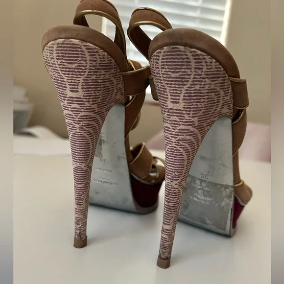 Authentic Yves Saint Laurent Tribute heel 105mm heels purple gold suede sz 39 - Picture 11 of 12